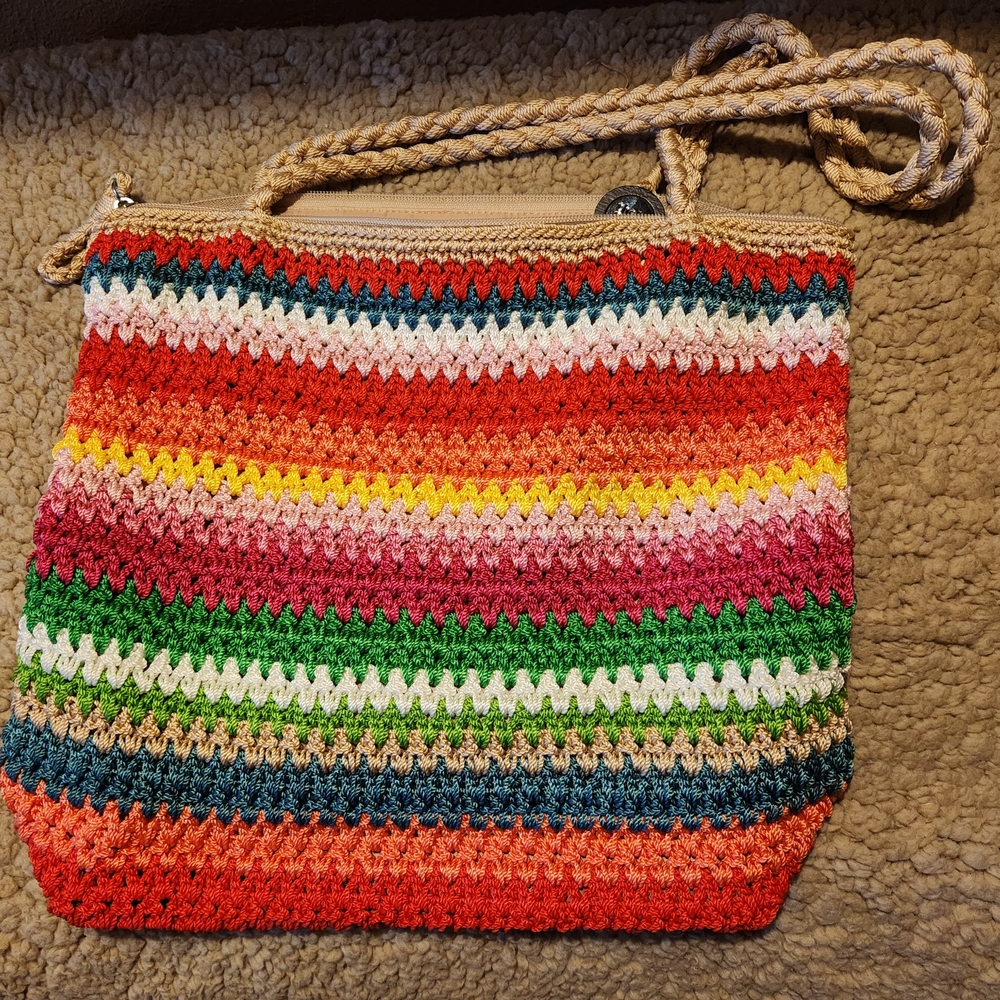 Vibrant Striped Crochet Shoulder Bag